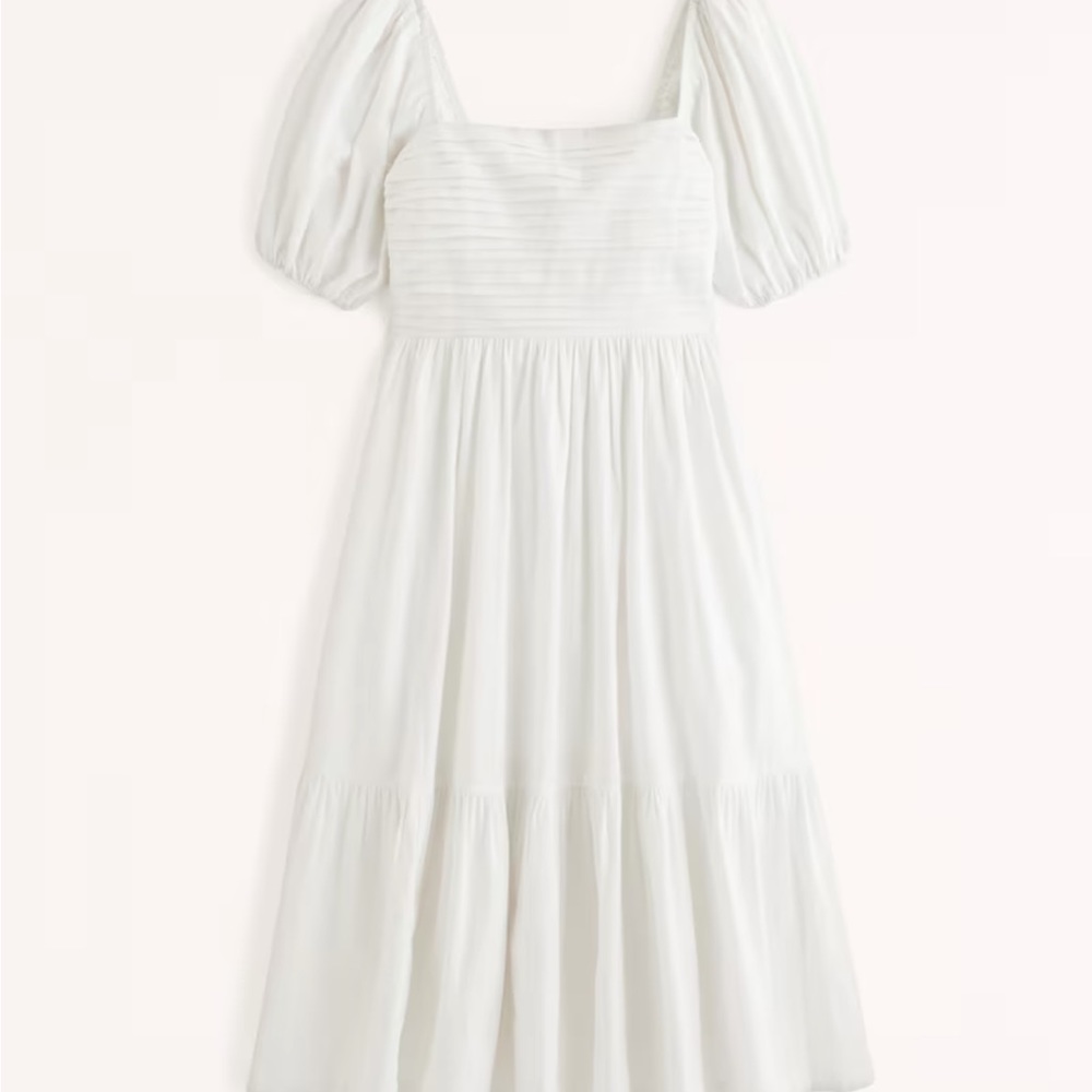 White puff sleeve linen dress